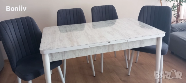 Комплект трапезна разтегателна маса + 4 стола, снимка 2 - Маси - 41246081