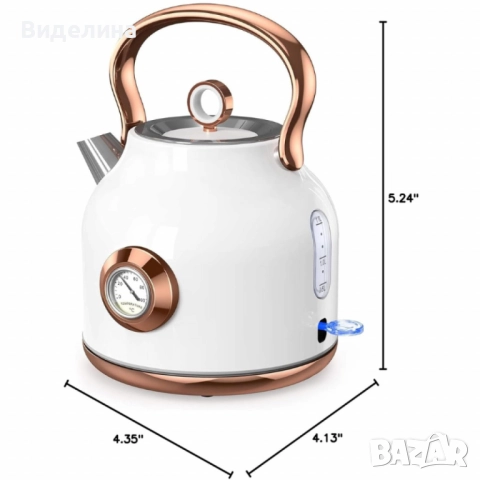 Електрически чайник NESSGRAIM от неръждаема стомана с ретро термометър – 1.7 L, 2200W, снимка 6 - Кани - 51936370