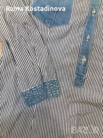 Нова риза дънково и камъчета  -размер L, снимка 3 - Ризи - 50554648