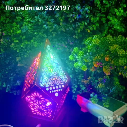 3D Дървена Бохемска Прожекционна Нощна Лампа,LED Цветни Диамантени Светлини, снимка 4 - Настолни лампи - 47982631