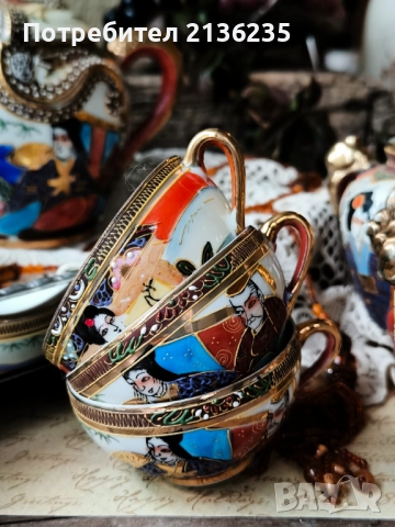 Японски порцеланов комплект – Satsuma , снимка 3 - Антикварни и старинни предмети - 51972671