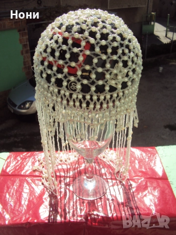 Сватбен аксесоар за глава тип шапчица от перли и мъниста , снимка 3 - Сватбени аксесоари - 51779066