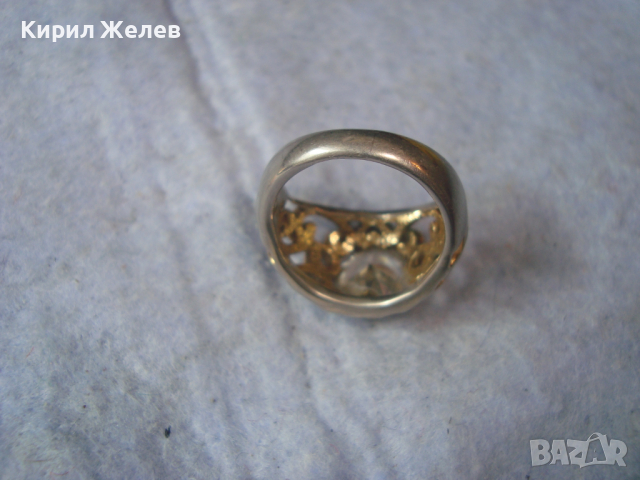 СТАР СРЕБЪРЕН СКЪПОЦЕНЕН с ПОЗЛАТА РЕТРО АРТ АЖУРЕН ПРЪСТЕН с ФАСЕТИРАН СЪРЦЕВИДЕН ЦИРКОН 10838, снимка 9 - Антикварни и старинни предмети - 36393679
