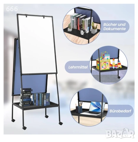 Стойка за флипчарт MAKELLO, 90 x 60 см, с тава за съхранение, магнитна бяла дъска, снимка 5 - Други стоки за дома - 53606890