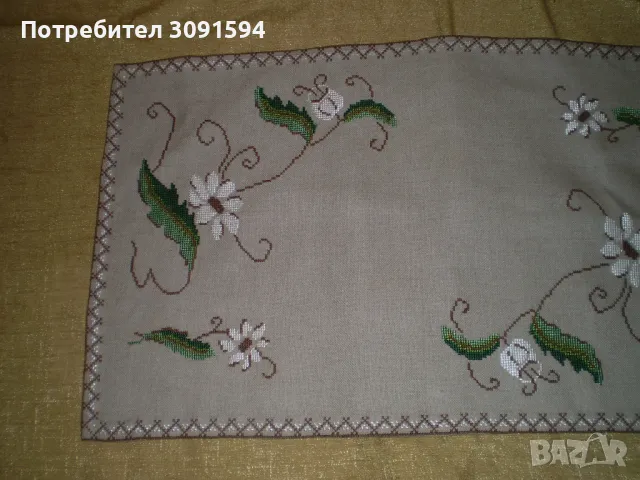 Винтидж  Ръчно бродиран ленено каре тишлаифер  , снимка 6 - Покривки за маси - 49441769