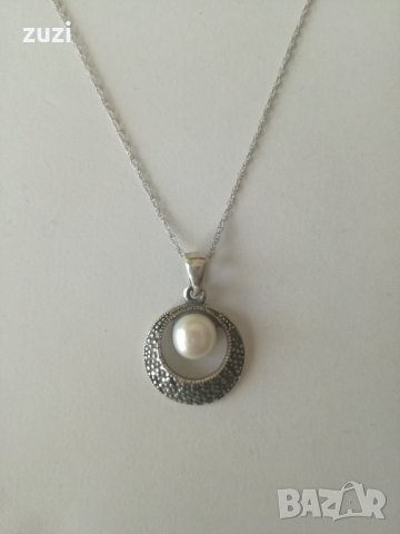 Сребърен синджир и медальон с перла. Сребро проба 925. , снимка 1 - Колиета, медальони, синджири - 38521127