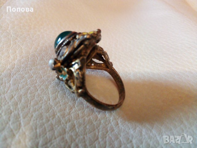 Стар авторски масивен сребърен пръстен с естествени перли и позлата, снимка 5 - Пръстени - 28452252