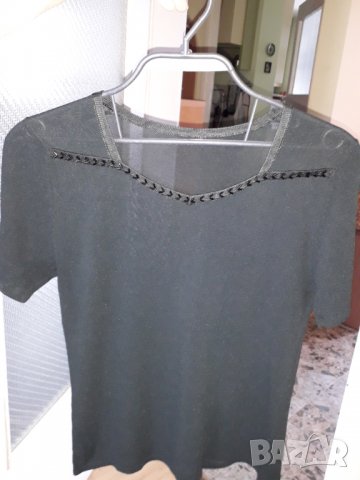 Дамска блузка черна полупрозрачна с къс ръкав, снимка 2 - Тениски - 29007788