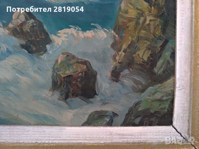 Стара българска картина масло върху платно подлепено или  картон,подпис инициали долу в ляво, снимка 2 - Картини - 32236330