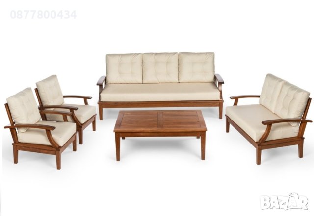 Луксозен 7местен комплект за градина от масив бук по поръчка с луксозни меки части , снимка 1