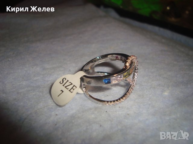 ПРЕКРАСЕН ФЕШЪН АРТ НЕЖЕН ПРЪСТЕН с БЯЛА ПОЗЛАТА и ИСКРЯЩИ ПЪСТРОЦВЕТНИ КАМЪНИ КРИСТАЛИ 17530, снимка 10 - Пръстени - 37499306