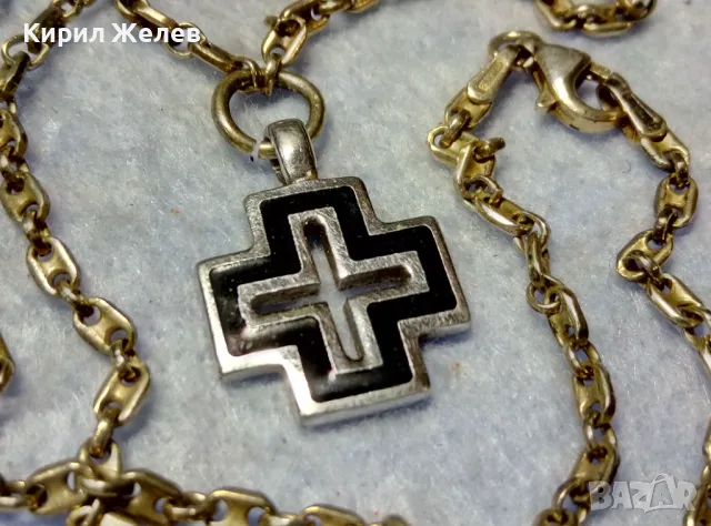 СРЕБЪРЕН КРЪСТ 925 с БЯЛА ПОЗЛАТА и ЕМАЙЛ ИТАЛИЯ с СРЕБЪРНА ВЕРИЖКА СРЕБРО 925 с ЖЪЛТА ПОЗЛАТА 49967, снимка 2 - Колиета, медальони, синджири - 49957894