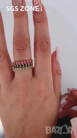 Пръстен с Естествени Изумруди, Рубини, Сапфиры, снимка 2 - Пръстени - 49622557