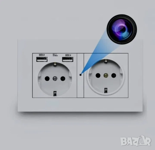 Скрита шпионска Wifi камера в двоен контакт с 2 USB порта