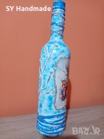 Коледна бутилка декупаж - празна, снимка 3 - Декорация за дома - 43054725