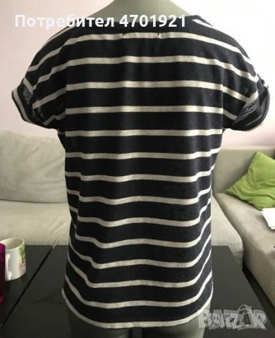 Тъмносиня дамска тениска на райе, снимка 2 - Тениски - 53216088