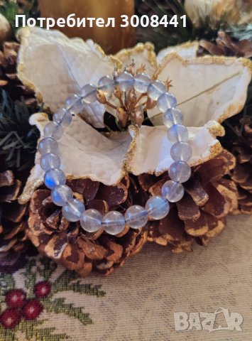 Гривна от Сив лунен камък ЛАБРАДОРИТ, клас 5А, снимка 2 - Гривни - 41679576