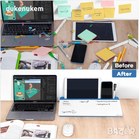 Стъклена дъска за бюро с органайзер, отделения и стойка за телефон/таблет, снимка 3 - Бюра - 52652095