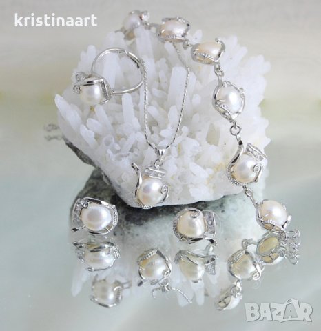 Комплект от пет части бели перли*Елза*, снимка 2 - Бижутерийни комплекти - 32262884