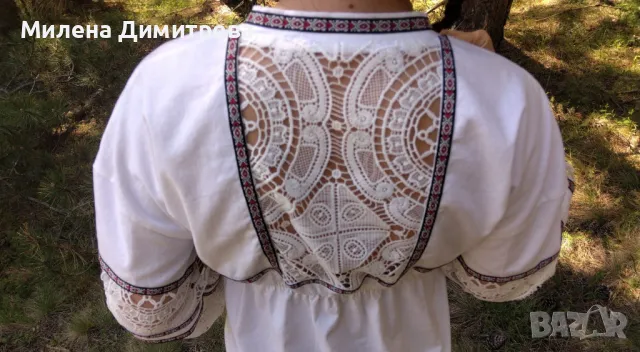 Памучна блуза с етно мотиви и брюкселска дантела , снимка 6 - Ризи - 49975755