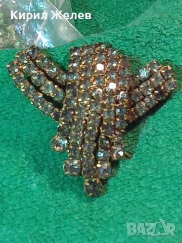 СТАРА ПОЗЛАТЕНА РЕТРО АРТ КРИСТАЛНА БРОНЗОВА БРОШКА с БОХЕМСКИ КРИСТАЛИ МАЙСТОРСКА ИЗРАБОТКА 14497, снимка 5 - Антикварни и старинни предмети - 37320244
