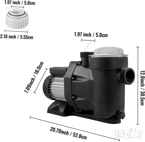 Филтрационна помпа за басейн Vevor 19200L/H, циркулационна помпа за вода вход/изход 1,97" , снимка 2 - Басейни и аксесоари - 51548470