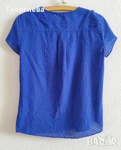 Блуза с къси ръкави в парижко синьо, снимка 3 - Ризи - 37800340