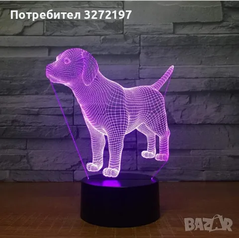 Холограмна 3D LED лампа Лабрадор,RGB Седемцветен Интелигентен Контрол,USB, снимка 4 - Настолни лампи - 49492953