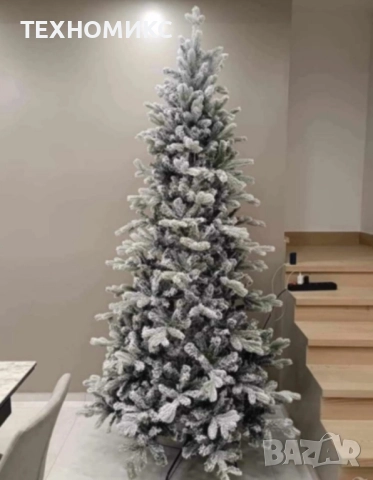 Заснежена изкуствена елха с метална стойка, снимка 2 - Декорация за дома - 52256798