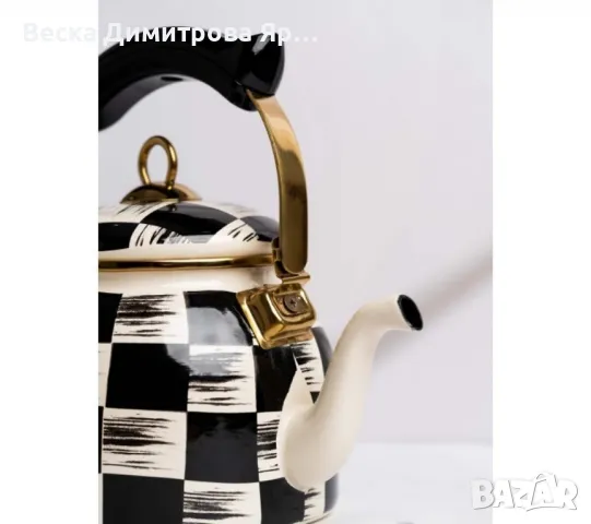 Чайник Goldmann, 2.5л., Емайл, Индукция, Бял/Черен каре, снимка 4 - Съдове за готвене - 48441352