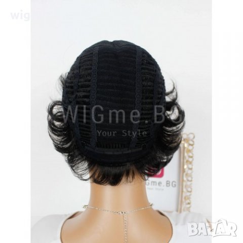 Къса обемна черна перука с бретон Джулиана, снимка 6 - Аксесоари за коса - 33015393
