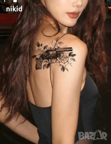 Пистолет с рози Временни татоси tattoo татуйровка временна татуировка татос татус Tattoo, снимка 5 - Други - 33512519