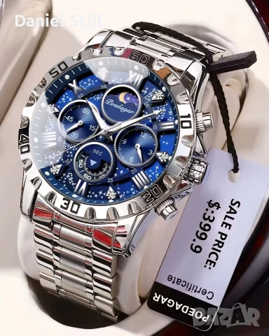 POEDAGAR Високо качество Мъжки Луксозен Хронограф Светещ Циферблат, снимка 3 - Мъжки - 49886788