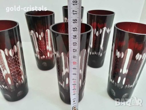 кристални чаши цветен червен кристал, снимка 4 - Антикварни и старинни предмети - 28765844