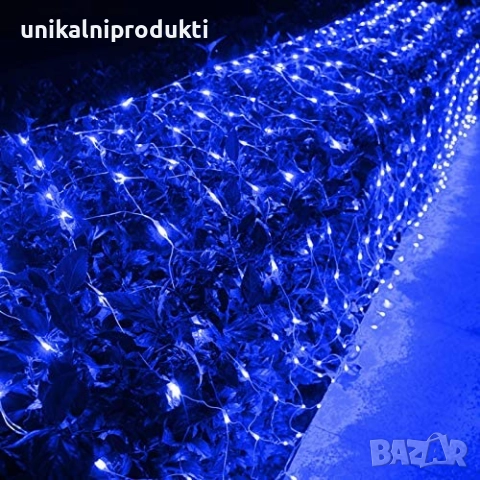 Коледни лампички LED мрежа 1.5м х 1.5м 144-диода  студено синя светлина , снимка 2 - Лед осветление - 52259262