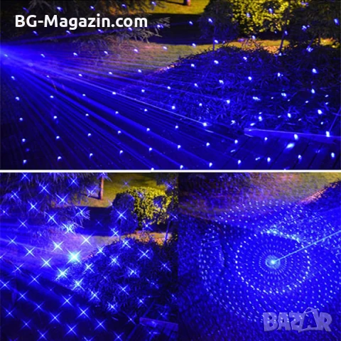 Мощен акумулаторен син лазер 5000mW пойнтер горящ палещ клечка кибрит пука балон батерии 16340, снимка 9 - Друга електроника - 51040617