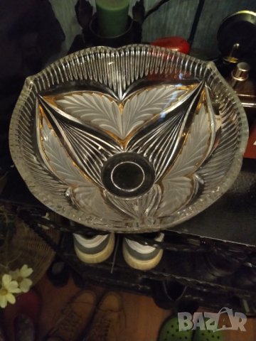 Кристална фруктиера с позлата , снимка 3 - Декорация за дома - 43121299