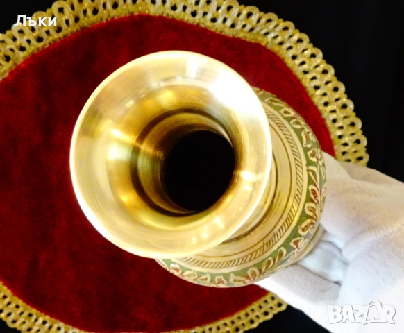 Бронзова ваза с красив цветен клетъчен емайл. , снимка 5 - Вази - 51711420