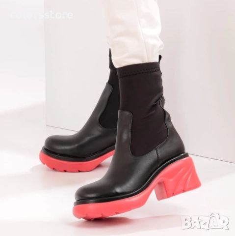 Боти на ток - черна кожа с ходило в коралов цвят - BB1 , снимка 2 - Дамски ботуши - 51740335