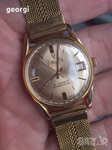 швейцарски позлатен часовник Vialux super 21jewels в Мъжки в гр - Main Image
