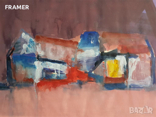 Георги Баев - Джурлата 1924-2007 смесена техника Старите къщи 1970г .Сертификат, снимка 4 - Картини - 36486326