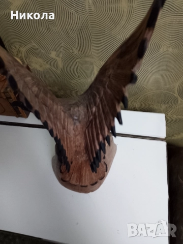 Дърворезбован орел-52см, рогове за вино с поставка, снимка 5 - Декорация за дома - 49700937