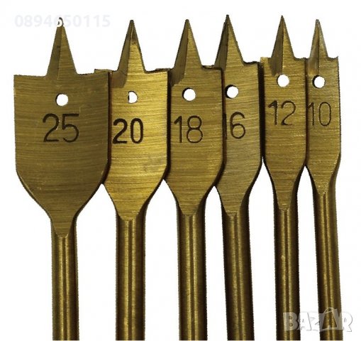 Комплект 6бр плоски свредла за дърво 10/12/16/18/20/25мм бургии, снимка 4 - Други инструменти - 37285791