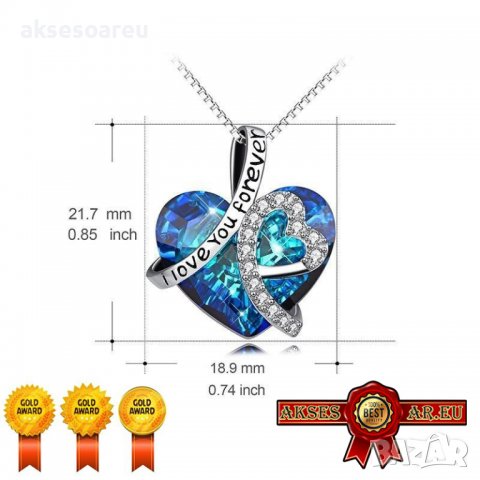 Колие медальон модно стилно украшение Обичам те завинаги океанско кристално сърце верижка за момичет, снимка 8 - Колиета, медальони, синджири - 38380870