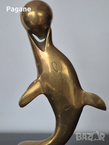 Ретро месингова статуетка „Делфин с топка“ – 18,5 см., снимка 4 - Антикварни и старинни предмети - 53294517