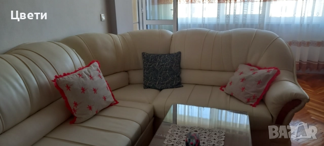 Ъглов, холен, кожен диван, снимка 1