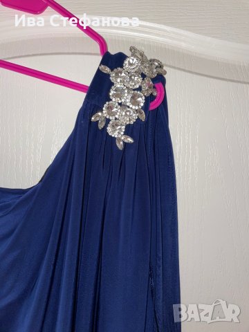 Официална парти коктейлна вечерна рокля с шлейф и блестящи скъпоценни камъни диаманти циркон , снимка 5 - Рокли - 37486523