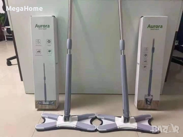 Микрофибърен моп, Въртящ се на 360°, Само изстискващ се, Перящ, Дръжка регулируема до 140 сантиметра