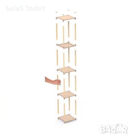 Дървен рафт, Етажерка с 4 пластмасови рафта, 25x26x100см, снимка 4 - Етажерки - 43380867