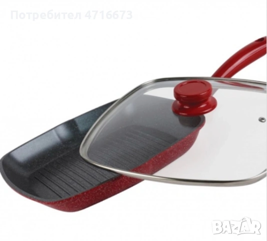 Тиган грил с капак ,Мраморно покритие, индукция, Червен